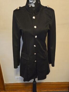 Women's Size L Black Military-Style Button Front Coat